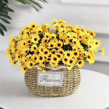 

22 Heads Sunflower Silk Rose Flower Bouquet For Wedding Home Decoration Room Dining Table Vase Fake Flowers Photo Props