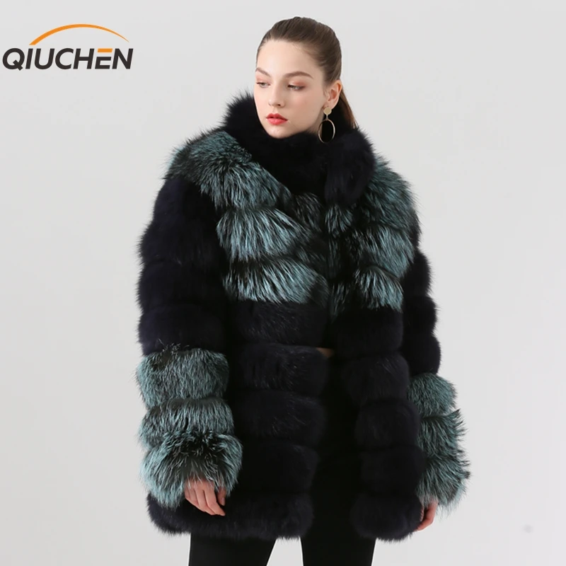 QIUCHEN PJ19042 Новое поступление натуральный Лисий Мех Женское зимнее длинное пальто горячая Распродажа толстый мех