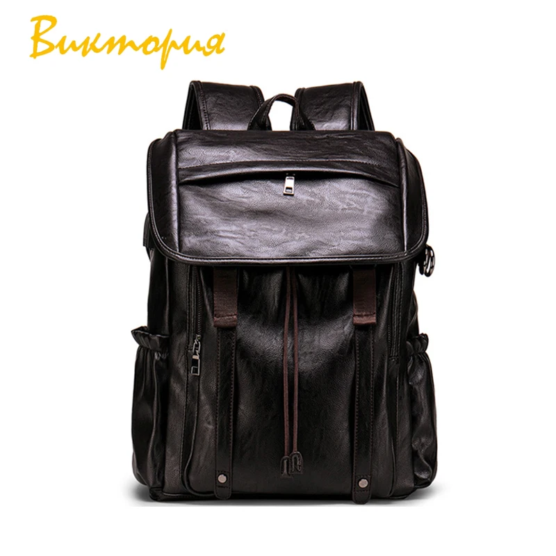 

2019 New men's backpack waterproof Wear-resisting Vintage Style High-capacity Travel Bag PU backpack anti theft backpack