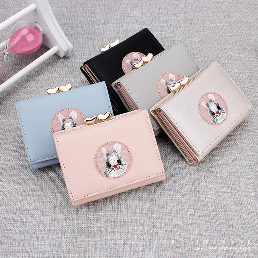 Милый женский кошелек с несколькими карточками, тканевые наклейки с кроликом, папка для смены, японский кавайный короткий многофункциональный кошелек для монет, набор для карт