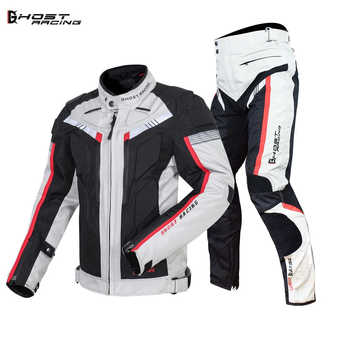 Призрак гонки Лето мотоциклетная куртка+ мотоциклетные штаны мотогонок костюм защитное Шестерни Армо защиты пятки; в стиле хип-хоп Moto Костюмы - Цвет: Set White