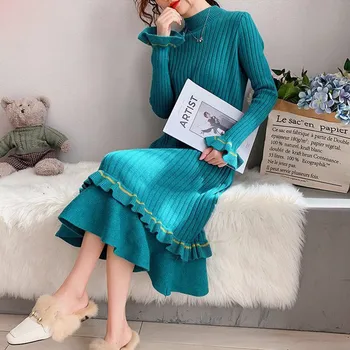 

Casual Thick Loose Turtlenec Long Sleeve Fahsion Spring Autumn Sweater Dress Women Knit Dress Female Girl Bodycon Dress