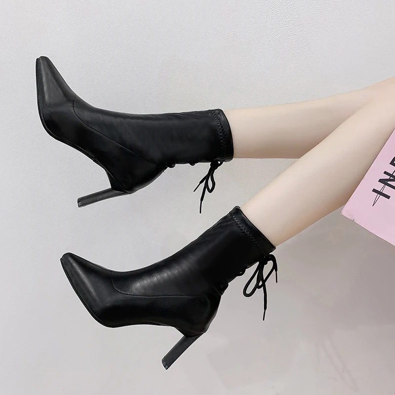 

High Heels Sexy Boots Women Fashion Leather Boots Women Black Ankle Boots Winter Autumn Women Boots 2019 New Slip On Fall Boots
