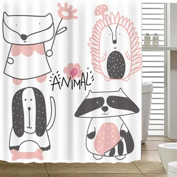 

Cartoon Animal Decorating Bathroom Curtain 3D Printed Waterproof Breathable and Opaque for Eco-friendly Polyester Bathroom