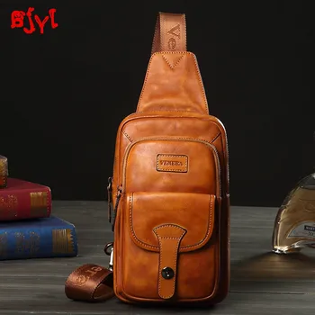 

Vintage Leather Men's Chest Bag Cowhide Men Small Bag Casual Shoulder Messenger Bags Retro Pouch Soft Cotton Genuine Leather