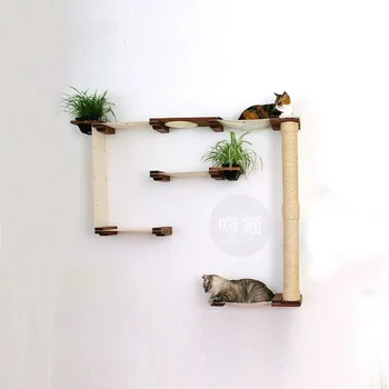 شراءإطار تسلق قطة من خشب متين ، فضلات القطط ، منصة القفز على شكل قطة ، سرير للقطط مثبت على الحائط ، راحة وممتعة