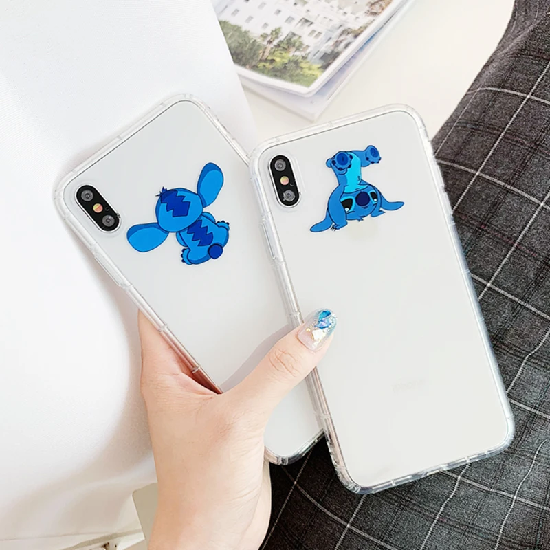 

Cute Cartoon naughty Stitch Case for iPhone Xs Max X XR 6 6S 7 8 Plus Inverted Funny Stitch Clear Soft Silicon Phone Cover Coque