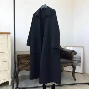 

Autumn Winter Double Sided Cashmere Warm Wool Coat Single-breasted Ladies Medium Length Overcoat abrigos para mujer