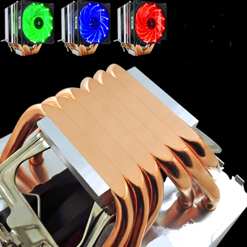 Pure 6 Copper Pipes CPU Cooler 4Pin PWM blue red colorful work quiet for Intel AM4/AM2/AM2+/AM3/AM3+/FM1/FM2 CPU Cooling Fan