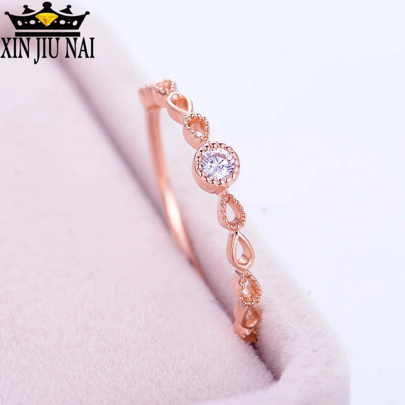 Простые женские Стразы инкрустированное Цирконом кольцо милое 18K розовое золото