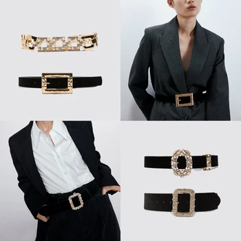 

2020 ZA Women Pu Belt Vintage Newest Metal Waist Chain Delicate Buckle Dress Accessories Maxi Luxury Gold Color Modish Wholesale