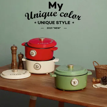

2L Retro Multifunctional Mini Electric Cooking Pot Electric Skillet Non-sticky Electric Caldron Household Boil Stew