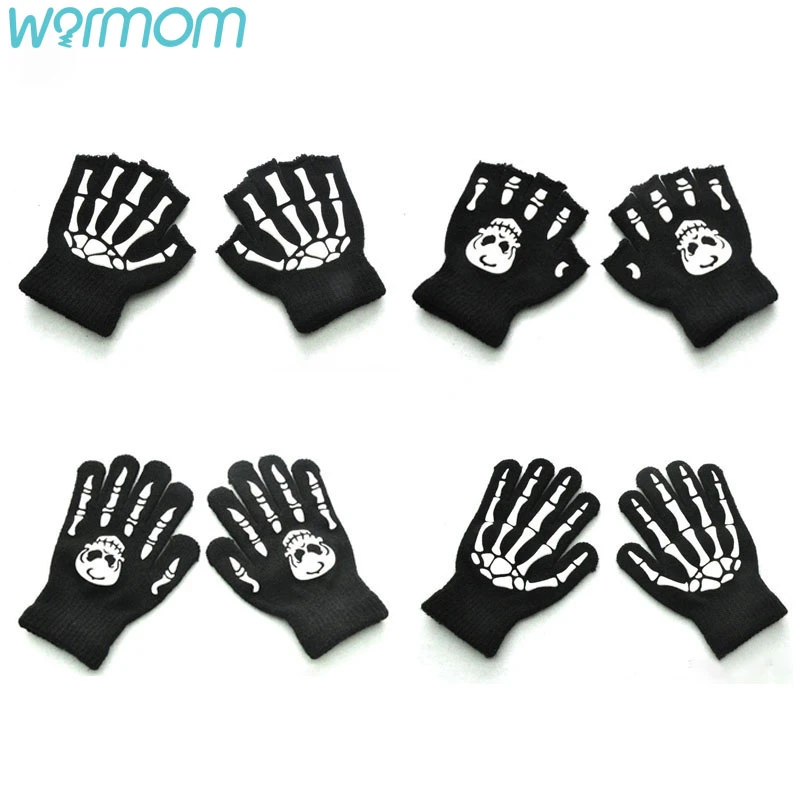 WARMOM Children Fashion Winter Knitting Gloves Children's Cute Printing Five-finger Warm Gloves Outdoor Sports Knitted Gloves baby accessories bag	