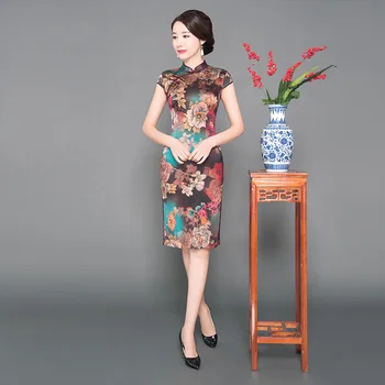 

Sexy 100% Real Silk Lady Chinese Bride Wedding Dress Classic Print Flower Qipao 2020 New Mandarin Collar Cheongsam Vestidos