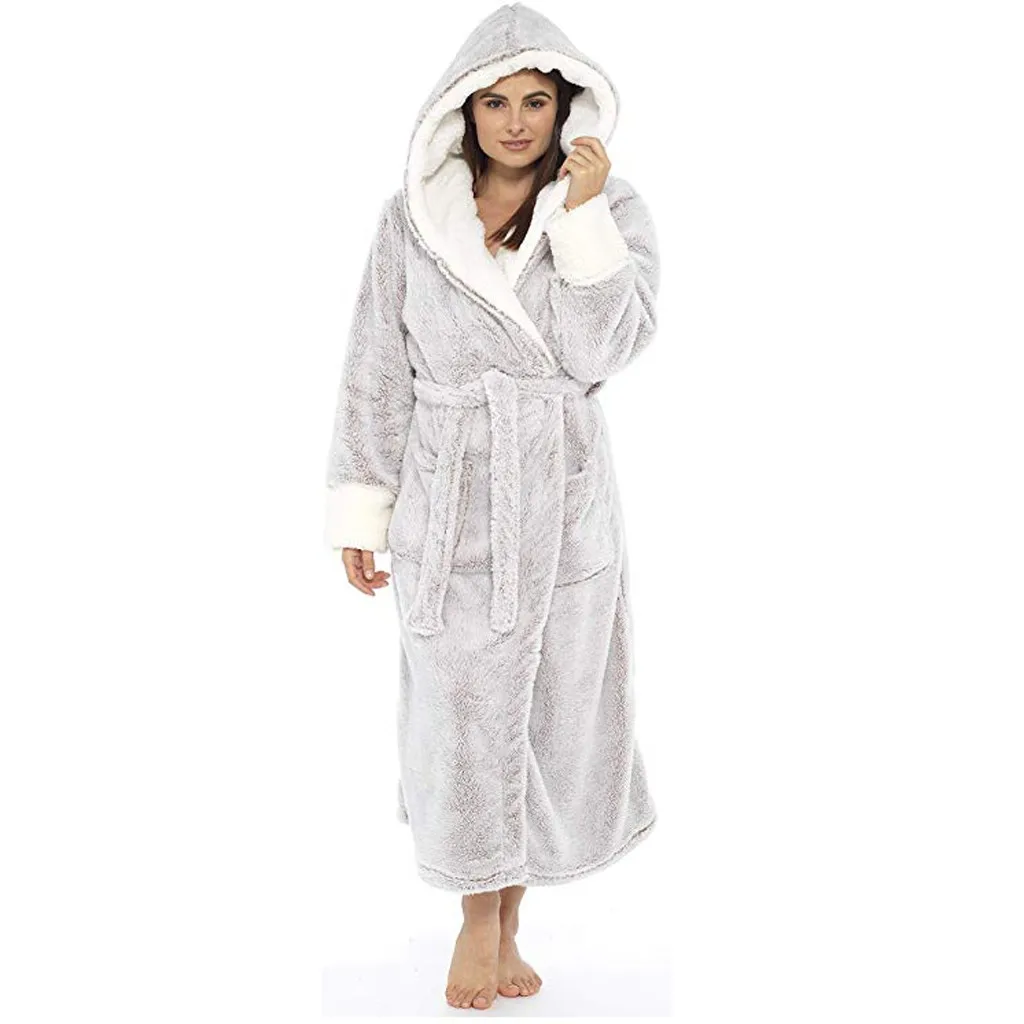 Плюшевый халат, женский теплый Халат с капюшоном, Дамское повседневное Фланелевое кимоно, банные халаты, халаты, халат, Pijama Mujer# y3
