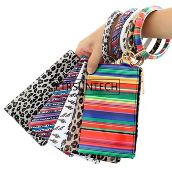 

2PCS PU Wallet Bracelets Key Ring Slim Cash and Card Wallet Zipper Key Bag Double-sided Printing Women Girls Christmas Gifts