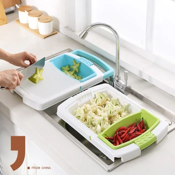 

Retractable Folding Cutting Board for Kitchen Chopping Fruit Vegetable Storage Drain Basket Cutting Boards Set 3 in 1 Plastic