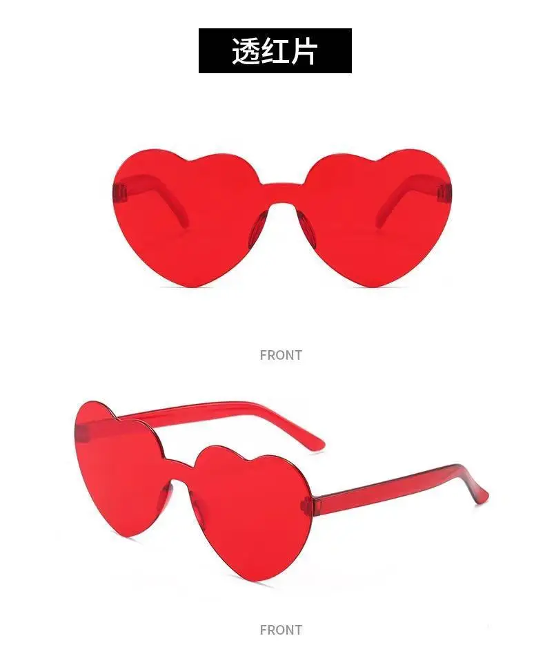 round sunglasses Peach Heart Sunglasses Love Sunglasses Jelly Color Frameless Heart-shaped One-piece Glasses Dazzling Color Glasses ladies sunglasses