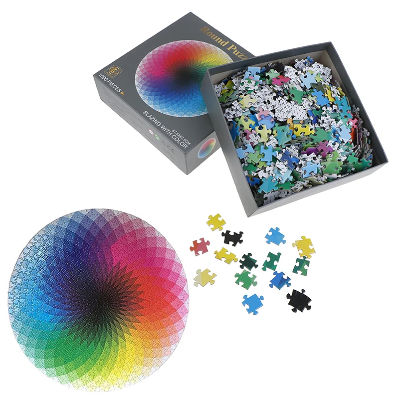 1000 Pcs/Set Rainbow Round Jigsaw Puzzle Colorful Geometrical Photo Adult Kids