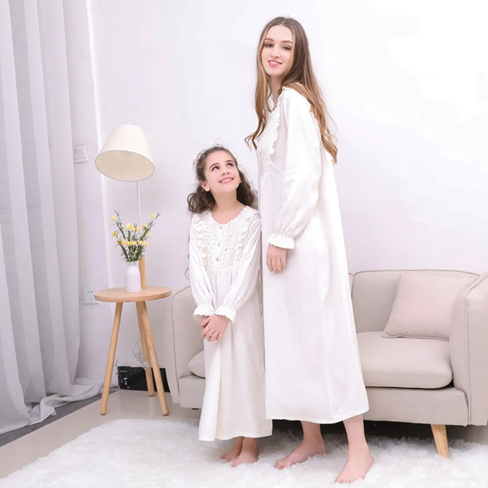 Caat Aycox Lovely Girls Princess Nightgown Soft Cotton Sleepwear Kids 3-12 Years Beige