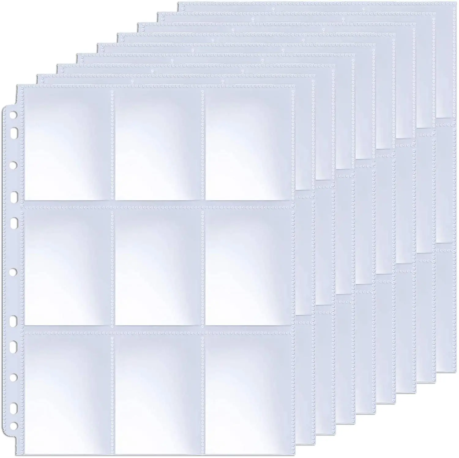20 Pieces Trading Card Sleeve Pages, 100 Pack 9 Pocket Trading Card Storage Album Pages 11 Holes Fit 3 Ring Binder