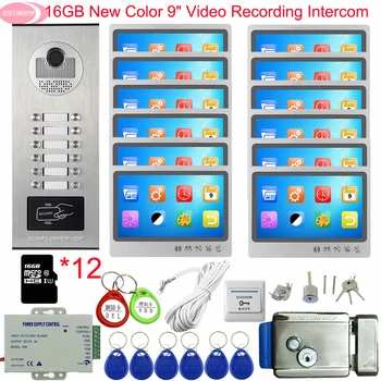 

Video Intercom With Recording +16GB TF Card 9inch Intercoms for a Private House With a Lock Intercom to The 6/8/10/12 Apartments