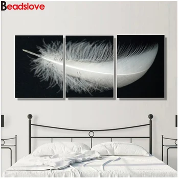 

5d diy diamond embroidery Black White Feather full square round drill diamond painting 3pcs 5d diamond mosaic home decoration