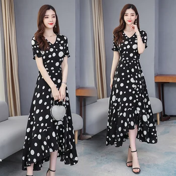 

Polka Dot Dress Women's Midi Elegant Summer Dress Woman Plus Size Black Dresses Ladies Large Size Short Sleeve Vestidos 2020 New