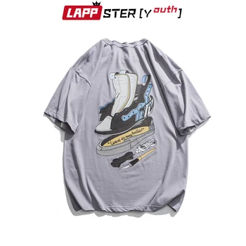 

LAPPSTER-Youth Mens Cartoon Sneaker Cultural Tshirts 2020 Summer 3 Color Streetwear Hip Hop Tees Kpop Cotton Graphic T Shirts