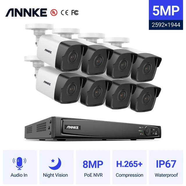 $US $452.40 ANNKE 16CH 5MP FHD POE Network Video Security System 8MP H.265+ NVR With 8PCS 5MP Bullet IP Camera Surveillance Cameras Audio in