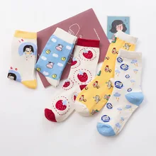 Новинка, уличные носки с клубникой для пар, женские носки с изображением ангела, коровы, женские дышащие впитывающие хлопковые носки, женские осенние носки