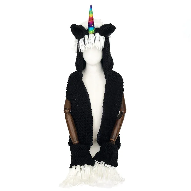 Зимние детские Unicorn шапки крючком мультфильм с шарфом карман с капюшоном вязаная шапка Косплей фотографии для мальчиков и девочек