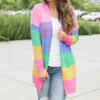 

Long Cardigan Women 2019 Winter Striped Knitted Cardigan Female Autumn Thick Long Sweaters Ladies Womens Cardigan Long Sleeve