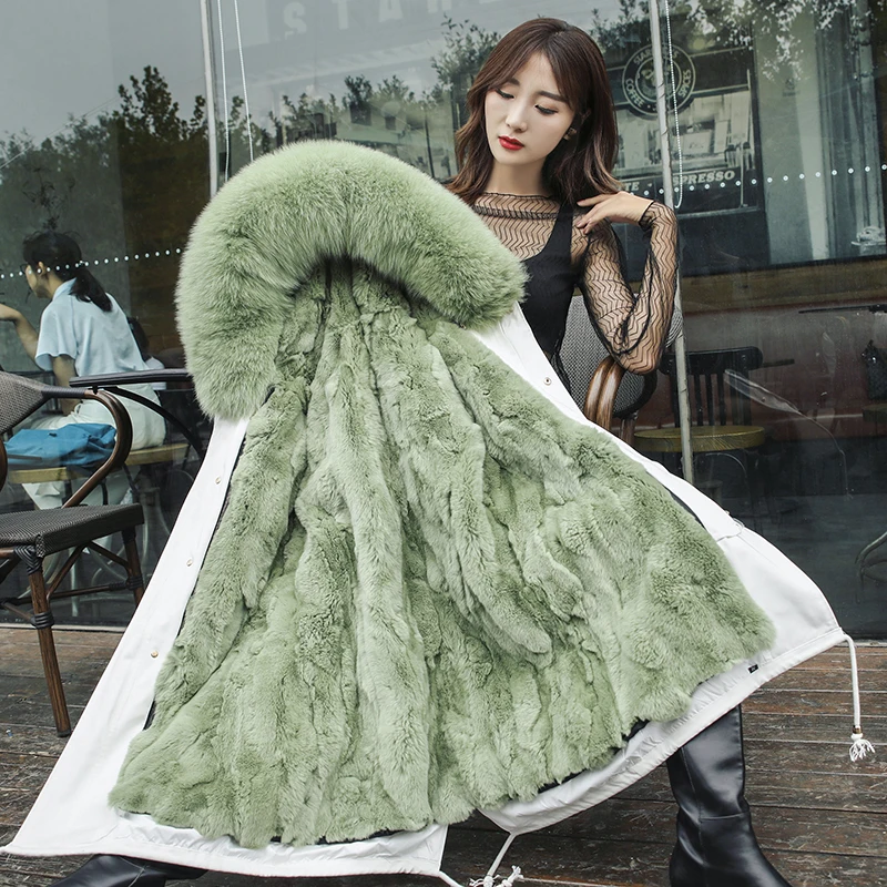 

2019 New Parka Winter Jacket Women Parka Raccoon Natural Real Fur Collar Coat Hooded Warm Rabbit Fur Liner parkas for women