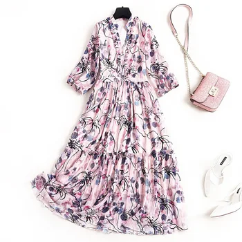 

Women plus size chiffon dress new 2020 spring summer floral print ruffles front lantern sleeve bohemian elegant sundresses