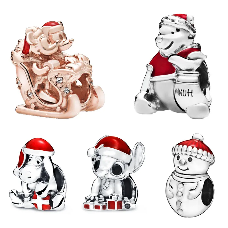 

New 2019 Winter 925 Sterling Silver Beads Eeyore Christmas Charms fit Original Pandora Bracelets Women DIY Jewelry