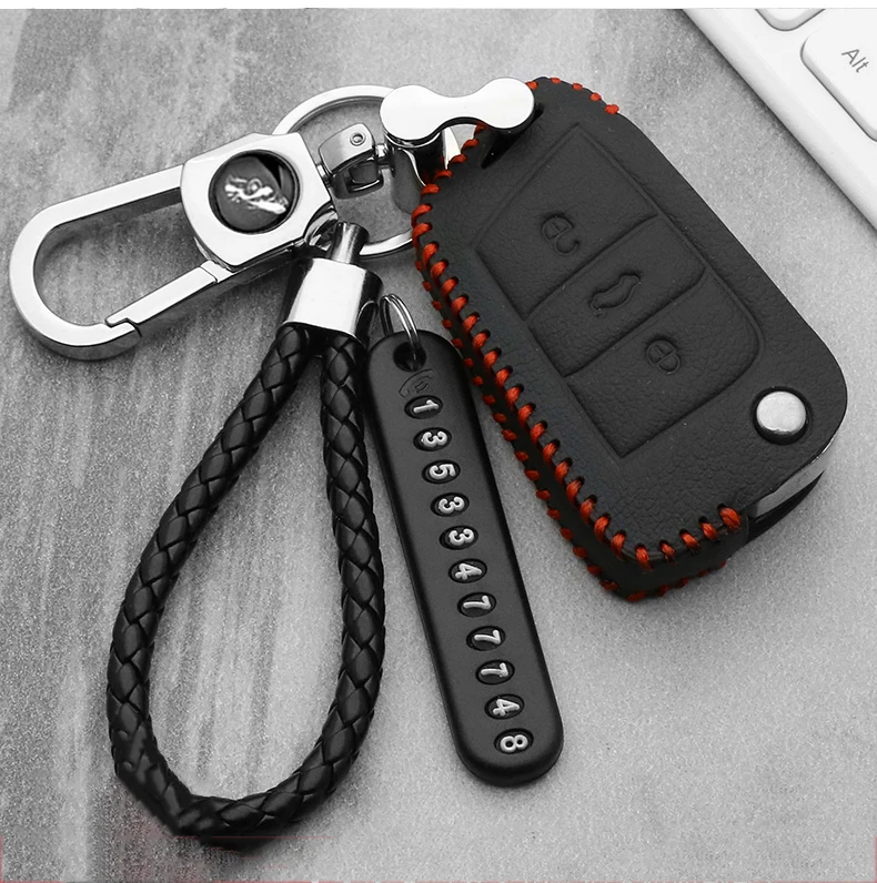 Leather car key case For VW Golf 5 7 Bora MK6 7 Jetta Polo Passat B5 B6 B8 Skoda Octavia A5 Fabia SEAT Ibiza Leon smart key case key case key case cover car key shell