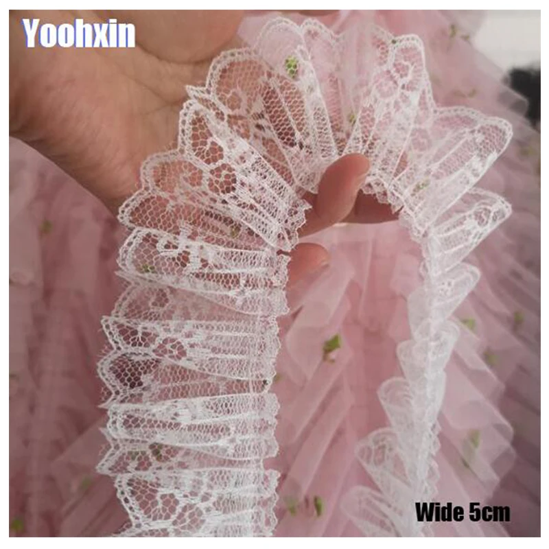 lace fabric 5CM wide embroidery flower trim ribbon DIY sewing applique collar ruffle craft christmas guipure decor