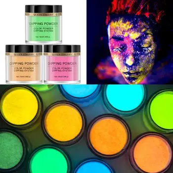 

Luminous Neon Dipping Powder Nail Art Decorations No Glitter Nails Dip need 10g Cured Lamp no Powder Need Holographic R5W2