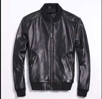 

Free shipping.Brand classic man genuine leather coat,men's soft cowhide A1 jacket.baseball jackets.fashion slim plus size sales