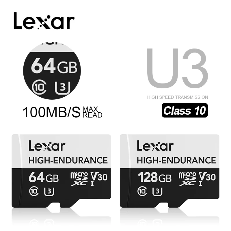 Lexar высокая выносливость Micro SD карта Макс 100 МБ/с./с карта памяти 32 Гб SDHC V10 64 Гб 128 ГБ SDXC V30 C10 Водонепроницаемая TF карта для 4K видео