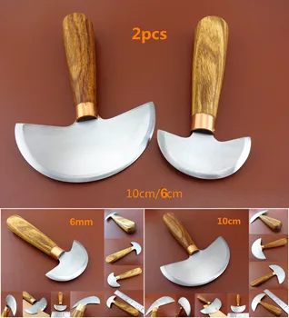 

2pcs 6/10cm Leather Craft Swiss Steel Curve Round Cutting Cutter Knife Skiver Tool Set - Sewing Stitching Carving Stamping Awl