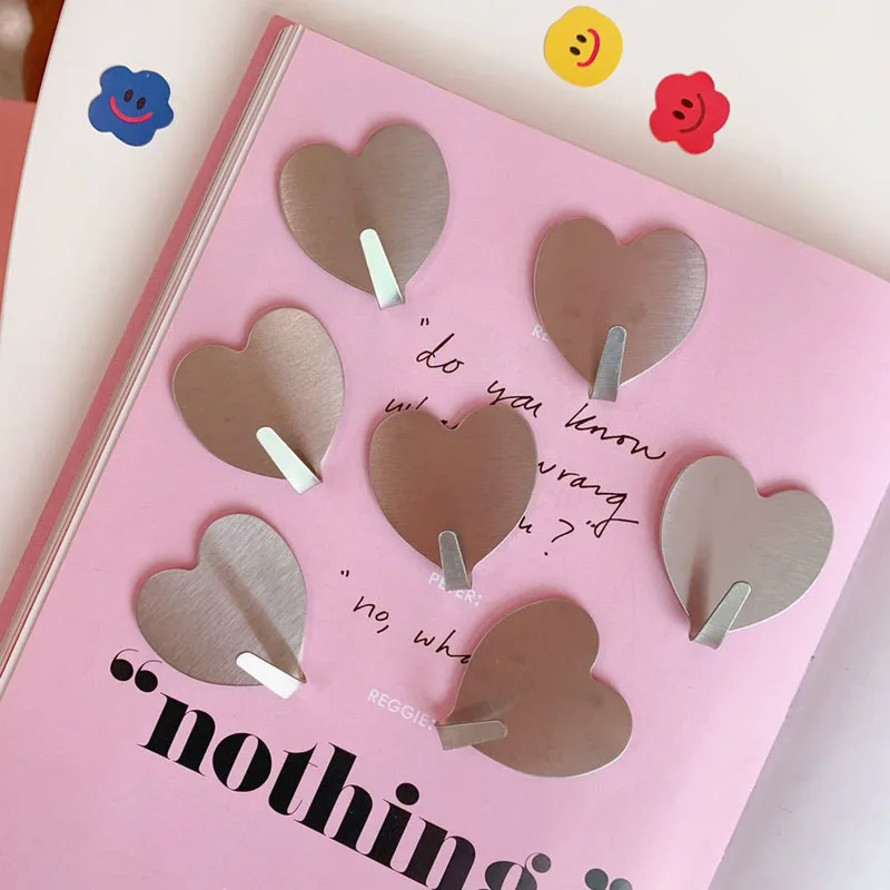 

5Pc/lot Silver Heart-shaped Cute Hook Storage Holder For Bathroom Kitchen Hanger Stick On Wall Hanging Door Clothes Towel Racks