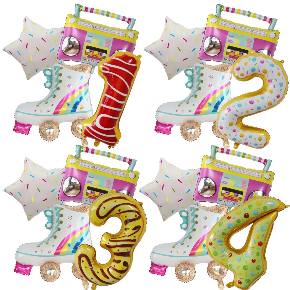 Radio Roller Skates Foil Number Balloon Boombox Rollerblade Retro Music Rock Ballons Decorazione Per Feste Di Compleanno Kid Boy Girl Toy