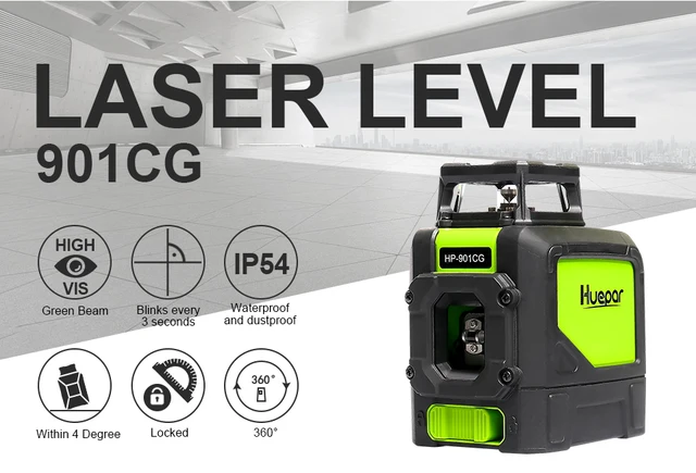 Huepar 901CG - 360 Green Beam Cross Line Self-Leveling Laser Level with  Magnetic Pivoting Base