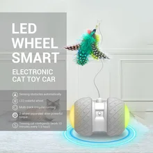 Smart Electronic Pet Cat Toy Automatic Sensing Obstacle Wheel Rechargeable Colorful LED Flash Rolling Electric Cat Teasing Stick