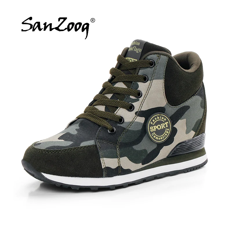 

Height Increasing Woman Wedge Sneakers High Top Canvas Platform Elevator Wedges Shoes For Women Camouflage Ankle Casual 2019 New