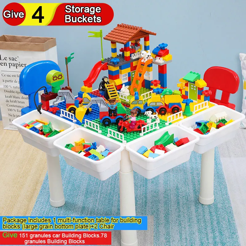 

Chairs Table for Building Blocks Combination Give 151 Granules Car Building Blocks 78 Granules Building Blocks 4 Storage Buckets