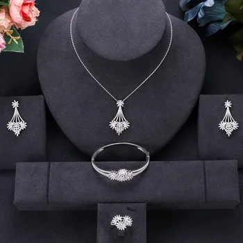 

jankelly Nigeria 4pcs Bridal Zirconia Jewelry Sets For Women Party, Luxury Dubai Nigeria CZ Crystal Wedding Jewelry Sets