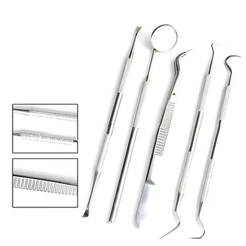 

JETTING 5pcs Dental Mirror Stainless Steel Dentist Prepared Tool Set Probe Tooth Care Kit Instrument Tweezer Hoe Sickle Scaler